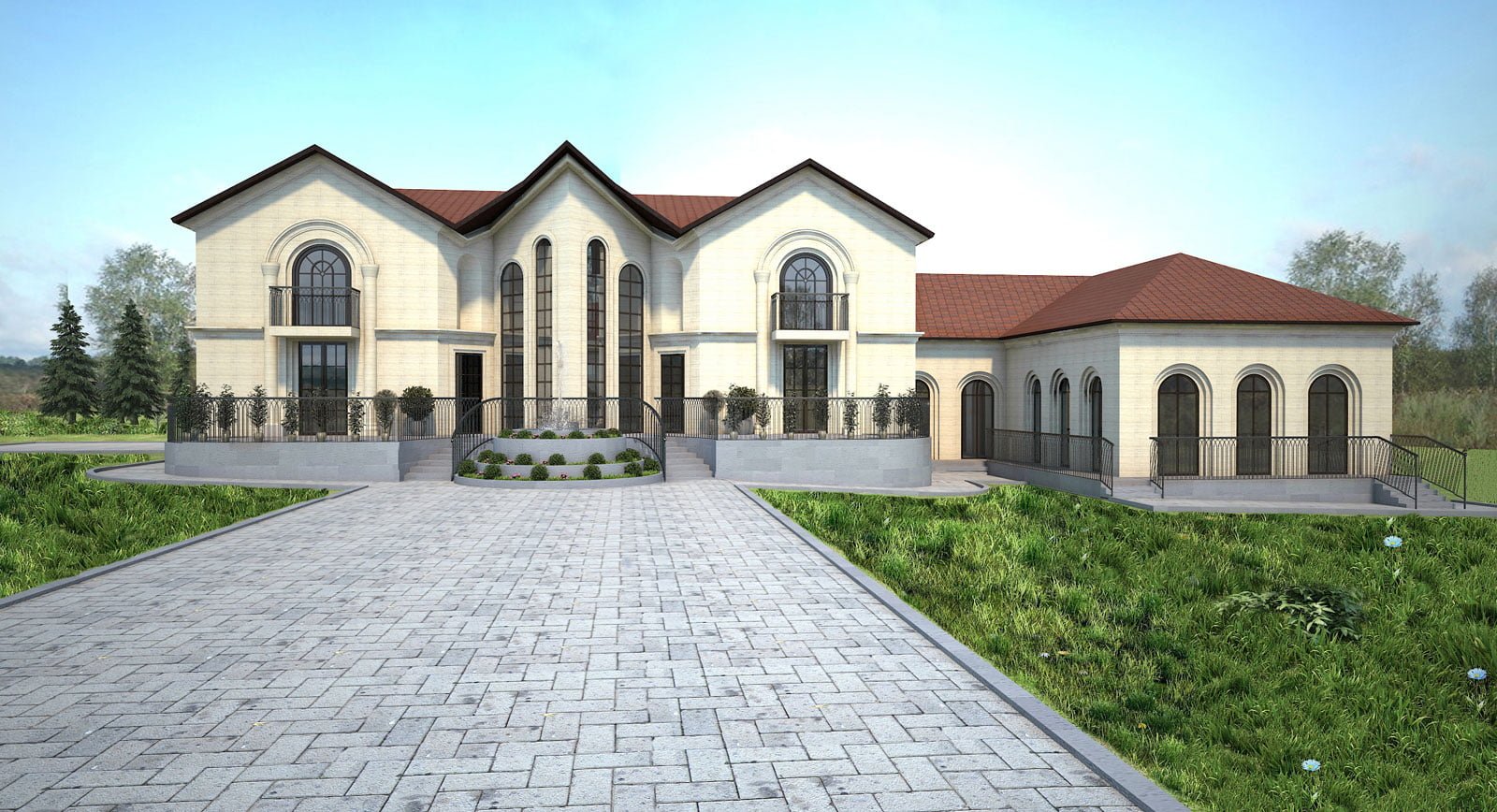picture of the visualization of the project of the mansion (front view from the back)