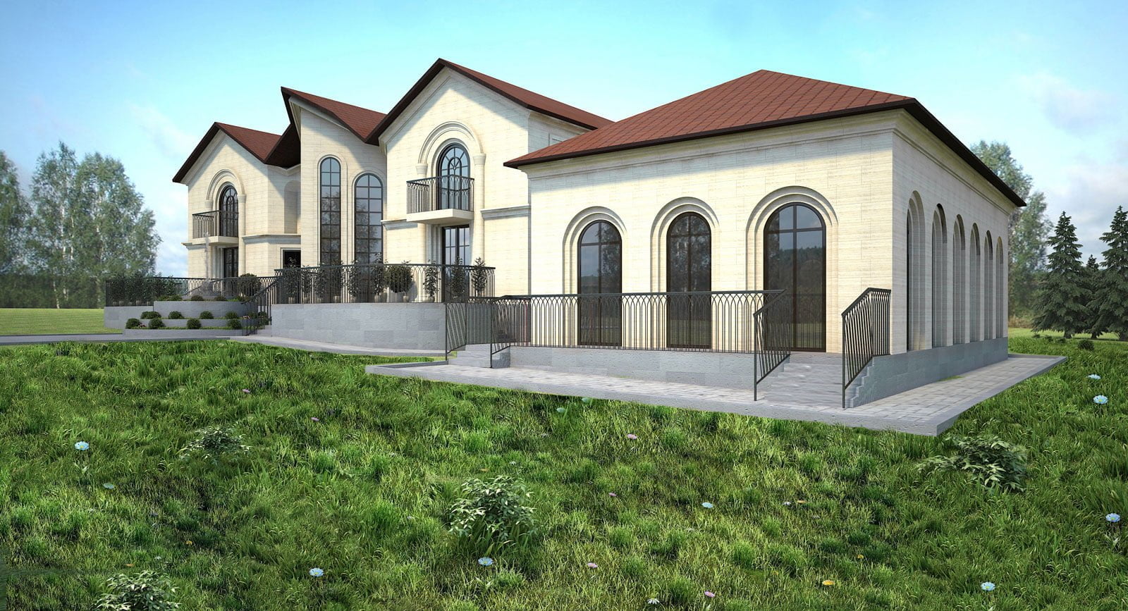 picture of the visualization of the project of the mansion (view 3 from the backyard on the right)