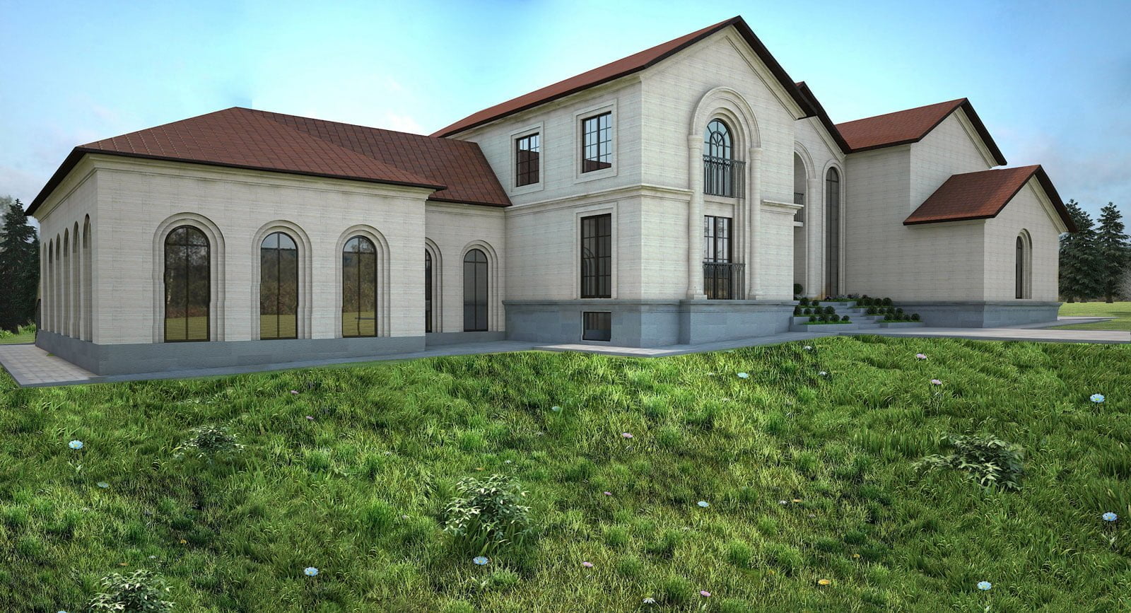 picture of the visualization of the project of the mansion (second perspective view from the right)