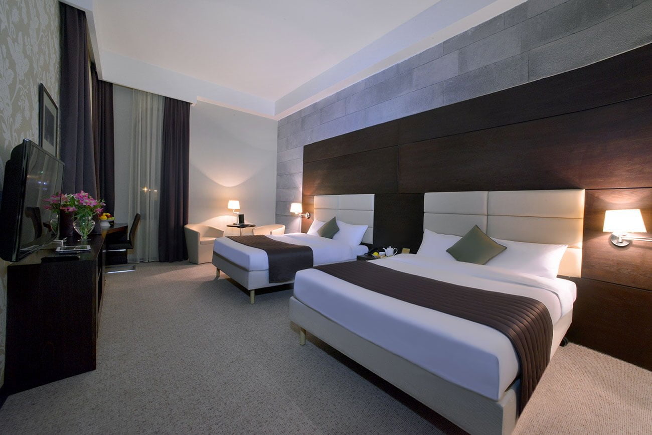 photo interior of a double room in the Vallex Garden hotel with two beds