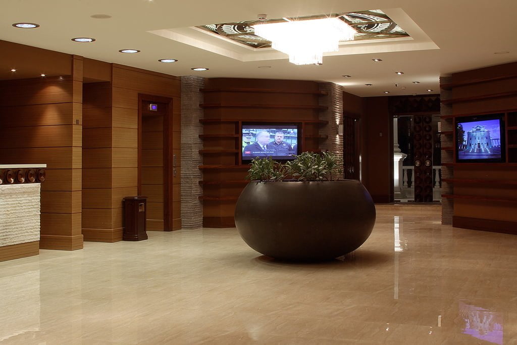 photo of the lobby view from the entrance to the VALLEX GARDEN hotel, Stepanakert, Armenia